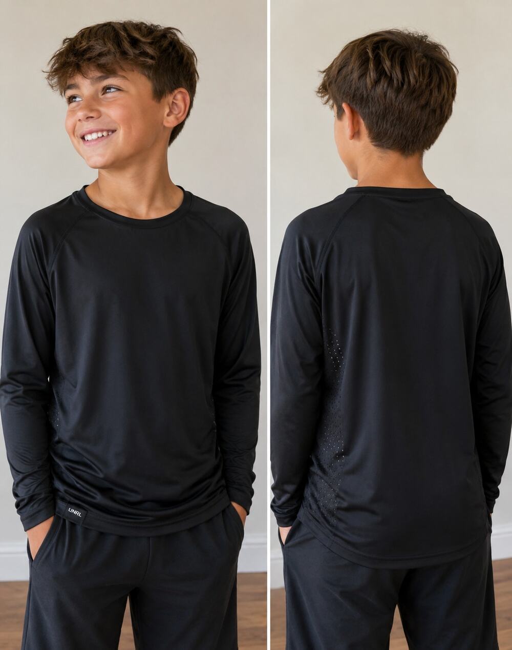 UNRL Stride Collection Youth Boys Medium Black Long Sleeve Athletic Shirt